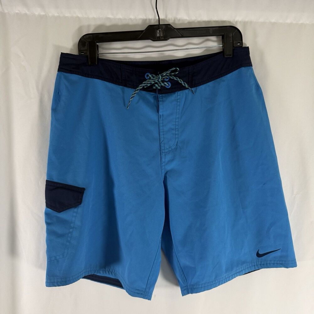 Nike Board Shorts Men's 32 Medium Blue Drawstring Unlined 9" Inseam